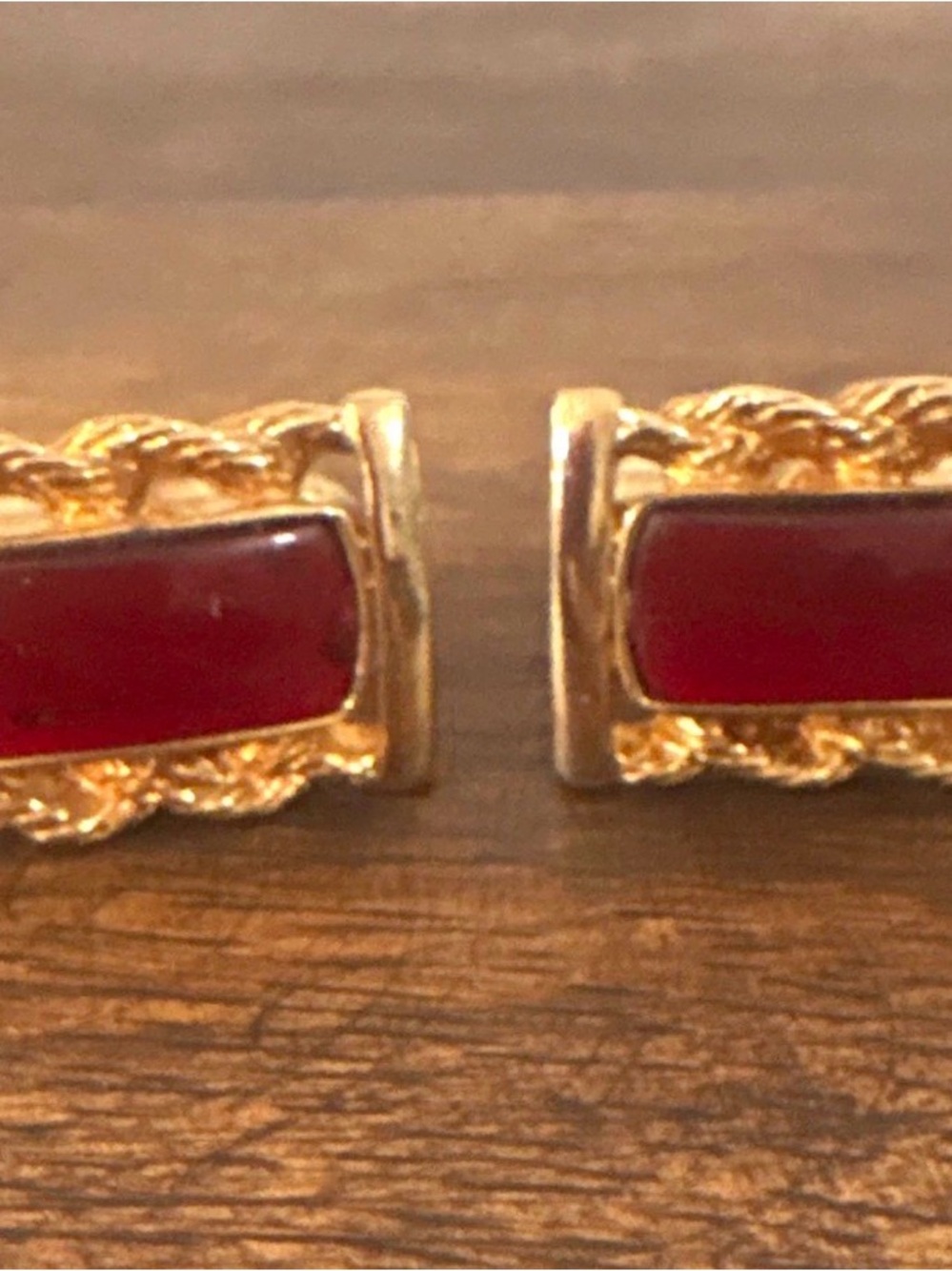 Vintage SWANK Gold Tone Red Stone Cufflinks Mid Century Modern Rectangle